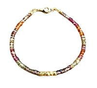 LKBEADS Pulsera de espinela múltiple de 3 mm con cuentas facetadas en forma de rondelle y cierre chapado en plata de 18 cm para hombre y mujer | LK_STACK_04987