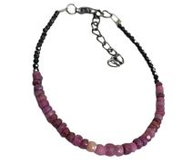 LKBEADS Pulsera de espinela negra y rubí de 2-3,5 mm con cuentas facetadas y formas variadas, cierre ajustable chapado en negro de 18 cm para hombre y mujer | LK_STACK_07136