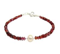 LKBEADS Pulsera de granate con perla de 3 mm, cuentas de corte liso y formas variadas, cierre ajustable chapado en plata de 18 cm para hombre y mujer | LK_STACK_07705