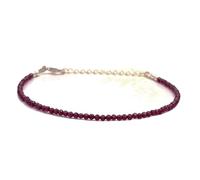 LKBEADS Pulsera de granate de 2,5 mm con cuentas redondas facetadas y cierre ajustable chapado en plata de 18 cm para hombre y mujer | LK_STACK_03183