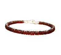 LKBEADS Pulsera de granate de 3,5-4 mm con cuentas facetadas en forma de rondelle y cierre chapado en plata de 18 cm para hombre y mujer | LK_STACK_03086