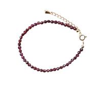 LKBEADS Pulsera de granate de 3 mm con cuentas facetadas en forma de rondelle, cierre ajustable chapado en oro de 18 cm para hombre y mujer | LK_STACK_03149