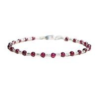 LKBEADS Pulsera de granate de 3 mm con cuentas redondas de corte liso y cierre chapado en plata de 18 cm para hombre y mujer | LK_STACK_03299