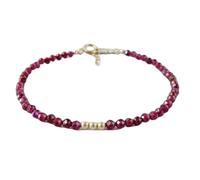 LKBEADS Pulsera de granate de 3 mm con cuentas redondas facetadas y cierre ajustable chapado en plata de 18 cm para hombre y mujer | LK_STACK_03291