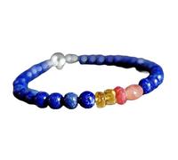 LKBEADS Pulsera de lapislázuli, citrino y piedra dorada de 5-6 mm con cuentas de corte liso y formas variadas, cierre chapado en plata de 18 cm para hombre y mujer | LK_STACK_08122