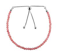 LKBEADS Pulsera de ópalo rosa de 3 mm con cuentas facetadas y redondas de 18 cm con cierre ajustable bañado en plata para hombre y mujer | LK_STACK_05469