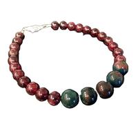 LKBEADS Pulsera de piedra de sangre y granate de 8-10 mm con cuentas redondas de corte liso y cierre chapado en plata de 18 cm para hombre y mujer | LK_STACK_07198