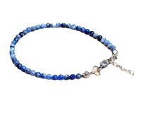 LKBEADS Pulsera de sodalita de 3 mm con cuentas redondas facetadas y cierre ajustable chapado en plata de 18 cm para hombre y mujer | LK_STACK_06219