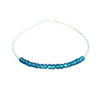 LKBEADS Pulsera de topacio azul Londres de 3 mm con cuentas facetadas en forma de rondelle y cierre chapado en plata de 18 cm para hombre y mujer | LK_STACK_04531