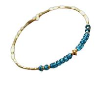 LKBEADS Pulsera de topacio azul Londres de 3 mm con cuentas facetadas en forma de rondelle y cierre chapado en oro de 18 cm para hombre y mujer | LK_STACK_04529