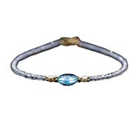 LKBEADS Pulsera de topacio azul y piedra lunar arcoíris de 2 a 2,25 mm con cuentas facetadas, forma redonda y ovalada, cierre chapado en oro de 18 cm para hombre y mujer | LK_STACK_07246