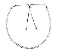 LKBEADS Pulsera de topacio blanco de 2-2,5 mm con cuentas redondas facetadas y cierre ajustable chapado en plata de 18 cm para hombre y mujer | LK_STACK_06669