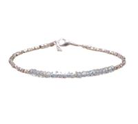 LKBEADS Pulsera de topacio blanco de 3-3,5 mm con cuentas facetadas en forma de rondelle y cierre chapado en plata de 18 cm para hombre y mujer | LK_STACK_06666