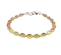 LKBEADS Pulsera de topacio imperial de 7 x 5 mm con cuentas ovaladas de corte liso y cierre chapado en plata de 18 cm para hombre y mujer | LK_STACK_03799