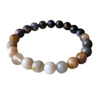 LKBEADS Pulsera elástica de ágata de sangre africana natural de 8 mm con cuentas lisas, forma redonda, multicolor, 7 pulgadas, para regalo unisex y buena suerte |L_STBC_00134_6.5