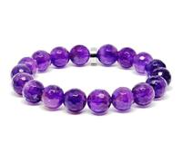 LKBEADS Pulsera elástica de amatista natural de 10 mm con cuentas facetadas, forma redonda, color morado, 7 pulgadas, elástica, unisex, para meditación, regalo y buena suerte |L_STBC_00332_6.5