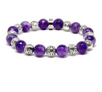 LKBEADS Pulsera elástica de amatista natural de 10 mm con cuentas facetadas, forma redonda, color morado, 7 pulgadas, elástica, unisex, para meditación, regalo y buena suerte |L_STBC_00329_7.5