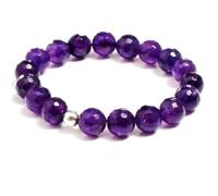 LKBEADS Pulsera elástica de amatista natural de 10 mm con cuentas facetadas, forma redonda, color morado, 7 pulgadas, elástica, unisex, para meditación, regalo y buena suerte |L_STBC_00330_8.5
