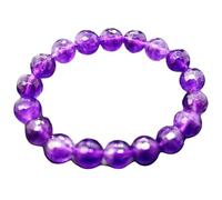 LKBEADS Pulsera elástica de amatista natural de 10 mm con cuentas facetadas, forma redonda, color morado, 7 pulgadas, elástica, unisex, para meditación, regalo y buena suerte |L_STBC_00319_6.5