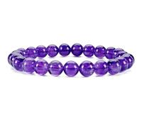 LKBEADS Pulsera elástica de amatista natural de 12 mm con cuentas lisas, forma redonda, color morado, 7 pulgadas, para meditación unisex, regalo y buena suerte |L_STBC_00344_7.5