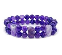 LKBEADS Pulsera elástica de amatista natural de 8-16 mm con cuentas lisas, forma redonda y ovalada, color morado, 7 pulgadas, para regalo unisex y buena suerte |L_STBC_00385_8.5