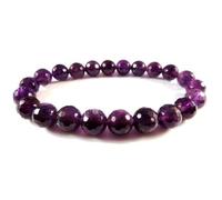 LKBEADS Pulsera elástica de amatista natural de 8 mm con cuentas facetadas, forma redonda, color púrpura, 7 pulgadas, para meditación unisex, regalo y buena suerte |L_STBC_00422_6.5