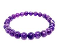 LKBEADS Pulsera elástica de amatista natural de 8 mm con cuentas lisas, forma redonda, color púrpura, 7 pulgadas, para meditación unisex, regalo y buena suerte |L_STBC_00406_6.5