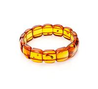 LKBEADS Pulsera elástica de ámbar natural de 14 x 12 mm con forma de baguette de corte suave de 7 pulgadas para hombres y mujeres., 7 inch Stretchable, Piedra, Otras piedras preciosas