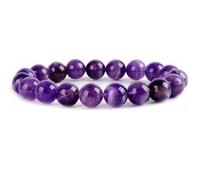 LKBEADS Pulsera elástica de cuentas de amatista africana natural de 10 mm, corte liso, forma redonda, color morado, 7 pulgadas, elástica, para hombre y mujer, y para la buena suerte |L_STBC_00131_8.5