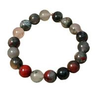 LKBEADS Pulsera elástica de piedra de sangre africana natural de 10 mm con cuentas lisas, forma redonda, multicolor, 7 pulgadas, para regalo unisex y buena suerte |L_STBC_00138_7