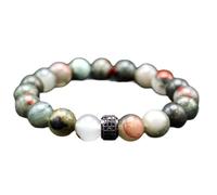LKBEADS Pulsera elástica de piedra de sangre africana natural de 10 mm con cuentas lisas, forma redonda, multicolor, 7 pulgadas, para regalo unisex y buena suerte |L_STBC_00136_7