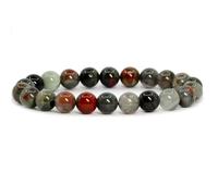 LKBEADS Pulsera elástica de piedra de sangre africana natural de 10 mm con cuentas lisas, forma redonda, multicolor, 7 pulgadas, para regalo unisex y buena suerte |L_STBC_00137_7.5