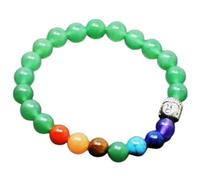 LKBEADS Pulsera elástica de piedras preciosas con cuentas de aventurina verde y 7 chakras naturales de 8 mm, corte liso, forma redonda, multicolor, 7 pulgadas, pulsera elástica |L_STBC_00070_7.5