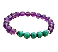 LKBEADS Pulsera elástica redonda de 7 pulgadas con cuentas lisas de amatista y malaquita naturales de 8 mm, multicolor, multicolor, para regalo unisex y para la buena suerte | L_STBC_00486_8.5