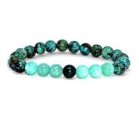 LKBEADS Pulsera elástica redonda multicolor de 7 pulgadas con cuentas lisas de turquesa, amazonita y malaquita africanas naturales de 8 mm | L_STBC_00218_7.5