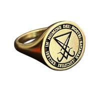 LKBEADS Sello de Lucifer en plata de ley 925 | Anillo chapado en oro | Anillo de sello redondo de 15 x 15 mm | Tallas de banda: EE. UU. 5-12,5 | Avelaibal | LKDR_0752