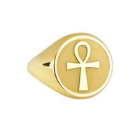 LKBEADS Símbolo egipcio en plata de ley 925 | Anillo chapado en oro | Anillo de sello redondo de 14 x 14 mm | Tallas de banda: EE. UU. 5-12,5 | Avelaibal | LKDR_0228