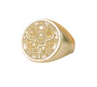 LKBEADS Sol egipcio de plata de ley 925 | Anillo chapado en oro | Anillo de sello redondo de 15 x 15 mm | Tallas de banda: 5-12,5 (EE. UU.) Avelaibal | LKDR_0720