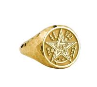 LKBEADS Tetragrámaton en plata de ley 925 | Anillo chapado en oro | Anillo de sello redondo de 14 x 14 mm | Tallas de banda: EE. UU. 5-12,5 | Avelaibal | LKDR_0179