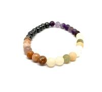 LKBEADS Unisex gem amethyst, hematite, lepidolite & moonstone 6mm round smooth beads stretchable 7 inch bracelet for men,women-Healing, Meditation,Prosperity,Good Luck Bracelet