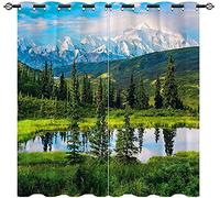 LKCD Cortinas Aislantes Termicas Ventana Paisaje Paisaje Natural Montaña Lago Bosque Árbol 200X214Cm 2 Piezas con Ojales, 3D Patrón Cortinas Opacas para Habitacion Y Dormitorio Infantil Decoración De