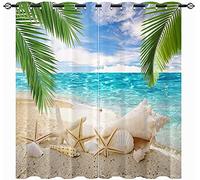LKCD Cortinas Dormitorio Juvenil Playa Tropical Océano Palmera 264X240Cm Juego De Cortinas Opacas para Dormitorio con Impresión 3D para Habitación De Los Niños, Decoración del Salón