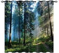 LKCD Cortinas Opaca Bosque Paisaje Natural Niebla Bosque Sol Árbol 280X260Cm Termicas Aislantes Reducir Ruido para Dormotorio Cuarto De Los Niños 2 Piezas Muy Suaves 3D Cortinas con Ojales