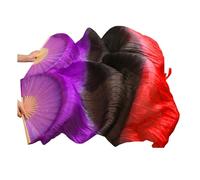 LKDCNUP Abanico de Danza del Vientre, Disfraz Mujer, abanicos Largos Seda, velos, Abanico Hecho a Mano, Colorido, Velo, Plegables, 1 par (2 Piezas)