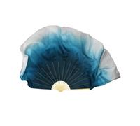 LKDCNUP Abanico for Danza del Vientre, velos de Seda, Abanico Largo for, Velo Degradado Azul Oscuro, Tradicional Chino teñido a Mano