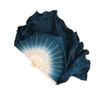 LKDCNUP Abanico for Danza del Vientre, velos de Seda, Abanico Largo for, Velo Degradado Azul Oscuro, Tradicional Chino teñido a Mano