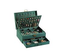 LKDCNUP Caja para guardar joyas, Caja organizadora de joyas vintage 2 capas, color verde oscuro, con llave, vitrina joyería ante grande for regalo mujeres y niñas. Organizadores almacenamiento