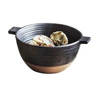 LKDCNUP Tazón de servir, Cuenco De Cerámica,Juego Platos CerámicaCuenco Con Asa, Ramen, Cuencos Pho Grandes, Fideos Udon, Tazón Sopa Apto for Microondas-negro-18x15x7cm, 700ml