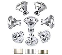 LKDCNUP Tiradores para armarios, Pomos de cristal, 40 mm, 8 piezas, pomos transparente for gabinete, puerta armario con forma diamante, tirador cajón, for cómoda, vienen 3 tipos tornillos