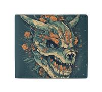 LKHDS Cartera plegable con diseño de calavera de dragón asiático con ventana de identificación, cartera delgada de cuero de fácil acceso para hombres y mujeres
